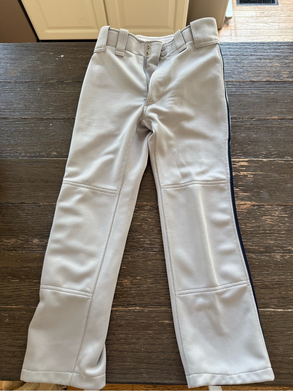 Mizuno Light Gray Baseball Pants with Navy Side Stripe Medium